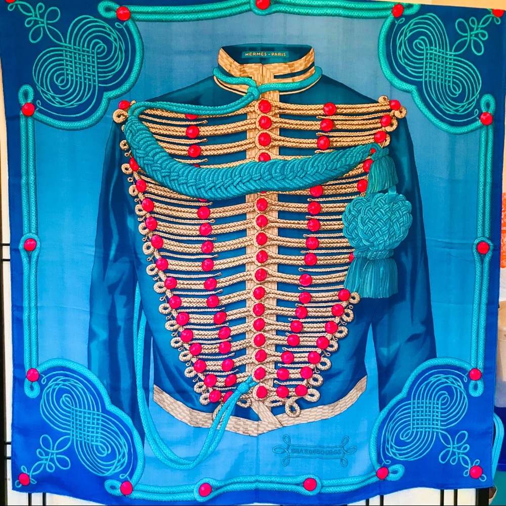 ✨ RARE Hermes scarf/wrap  blue Military Jacket 🌙